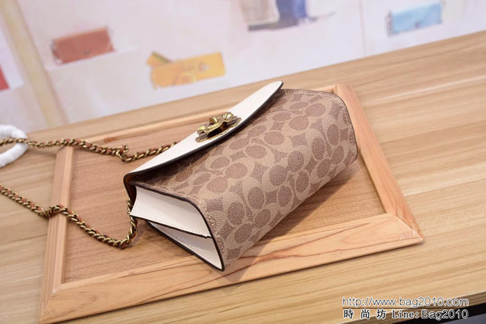 COACH蔻馳 30592 復古五金 復古咖色皮 翻蓋鉚釘挎包 鏈條單肩斜挎包  Chz1551